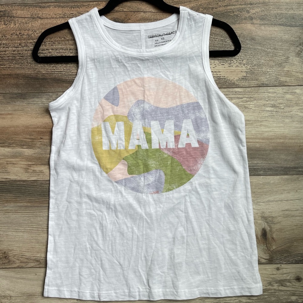 NWT Grayson Threads Women’s Sleeveless Mama Graphic Tank Top SZ XS White